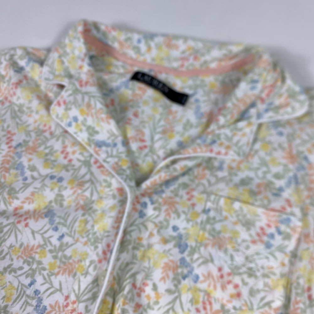 Lauren Ralph Lauren Pajama Shirt Womens Large White Floral Print Top Sleepwear